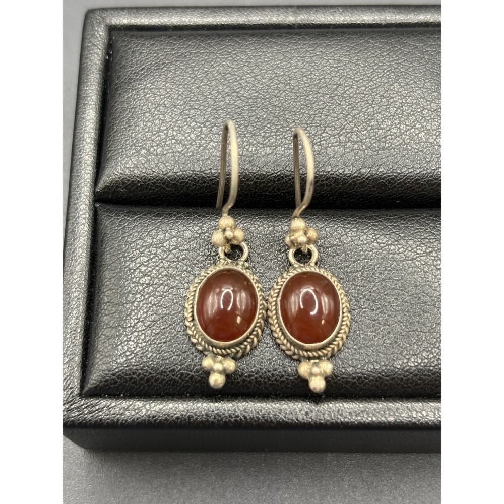 Vintage Sterling Silver Amber Dangle Earrings 925 E18